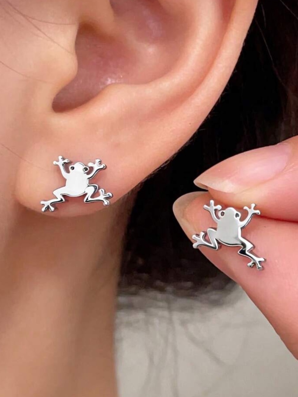 Stainless Steel Frog‎ Stud Earrings, Minimalist Elegant Earrings